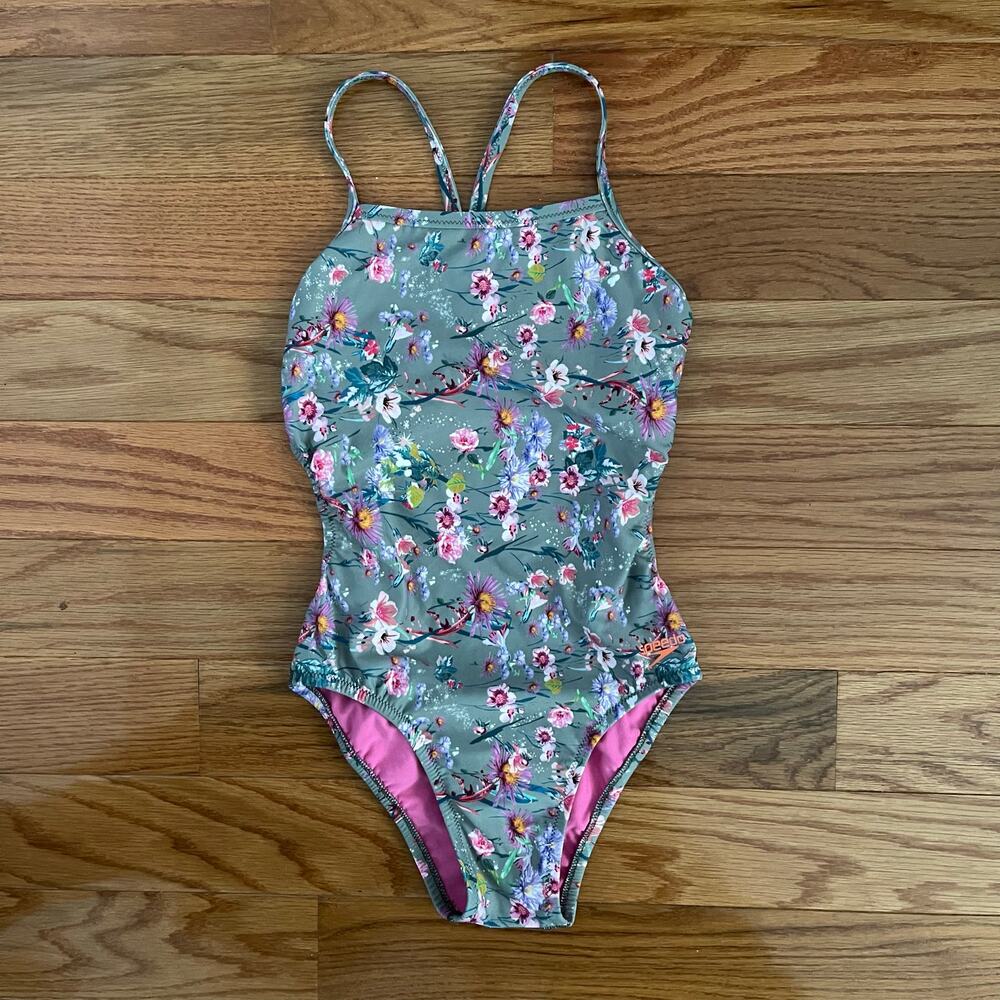 Speedo Turnz Printed One Back One Piece Womens XS Green Floral Bathing Suit